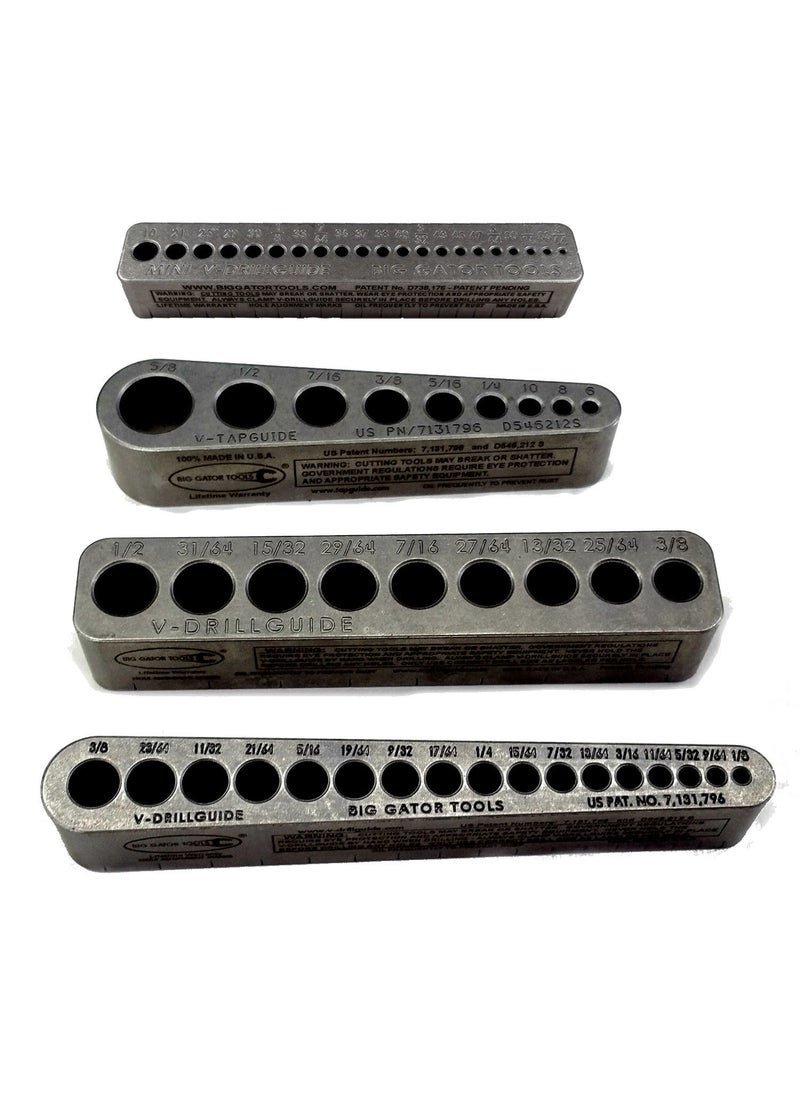 BIG GATOR TOOLS Big Gator Tools BGT V-4 Pack V-Drill Guide SAE + Number Hole Sizes 4pc Kit  - Image 1