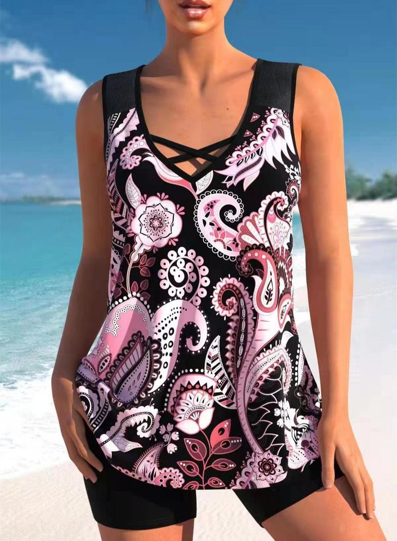 Loquat 2 Piece Boxer Swimsuit Beach Bikini Pink  - Image 1