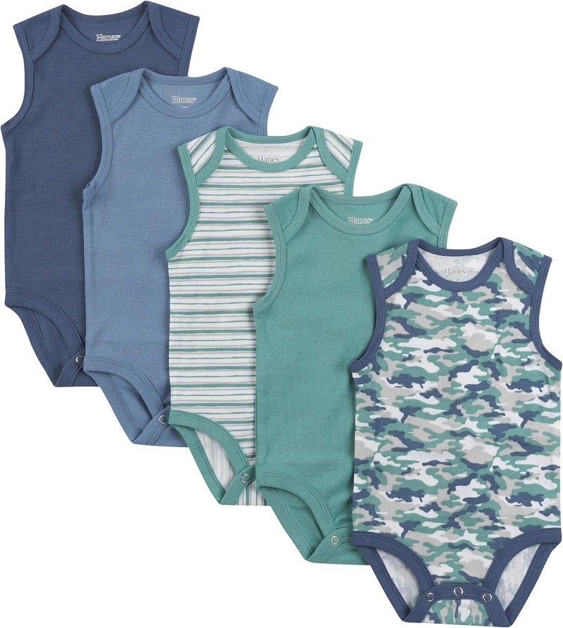 Hanes baby-girls Baby Bodysuits, Ultimate Baby Flexy Bodysuits, Infant Sleeveless Bodysuit, 5-pack bodysuit - Image 1