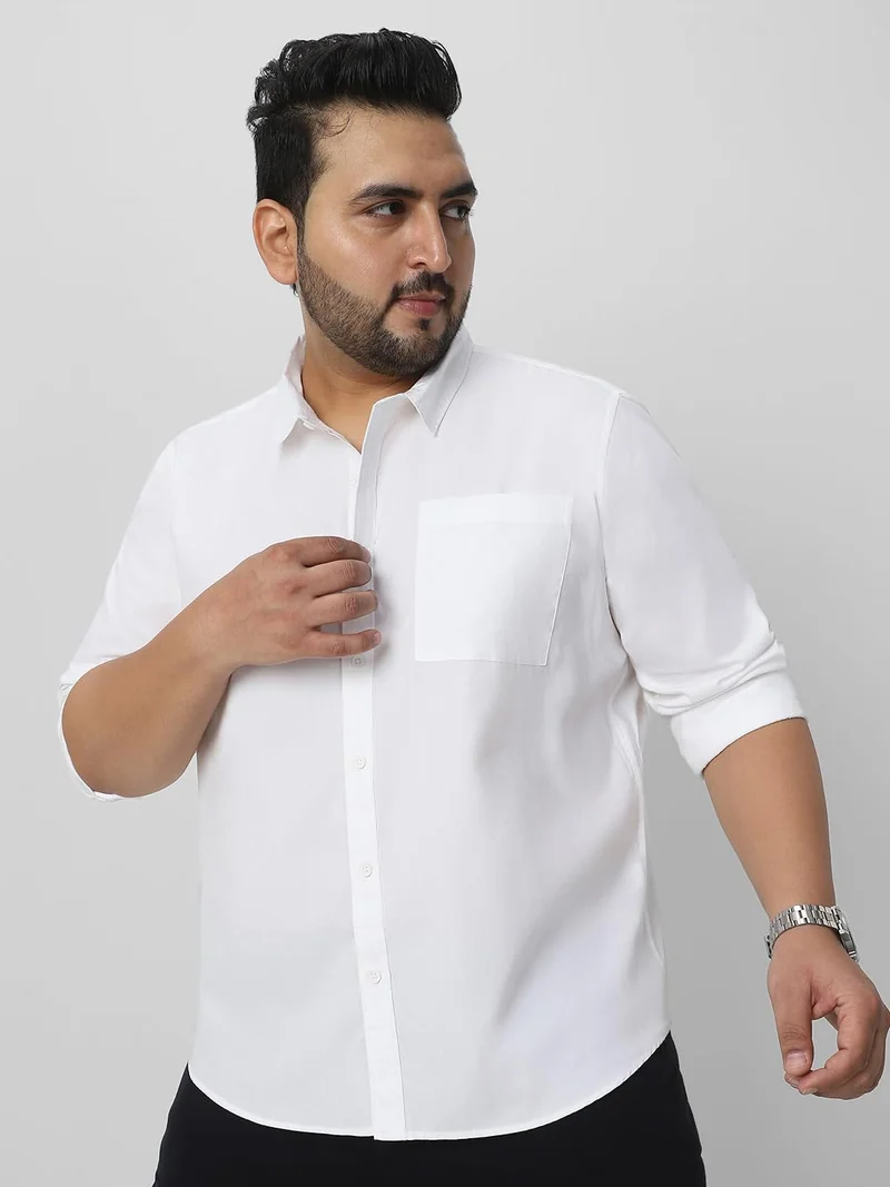 Urbano Plus Men's White Cotton Full Sleeve Regular Fit Casual Solid Shirt