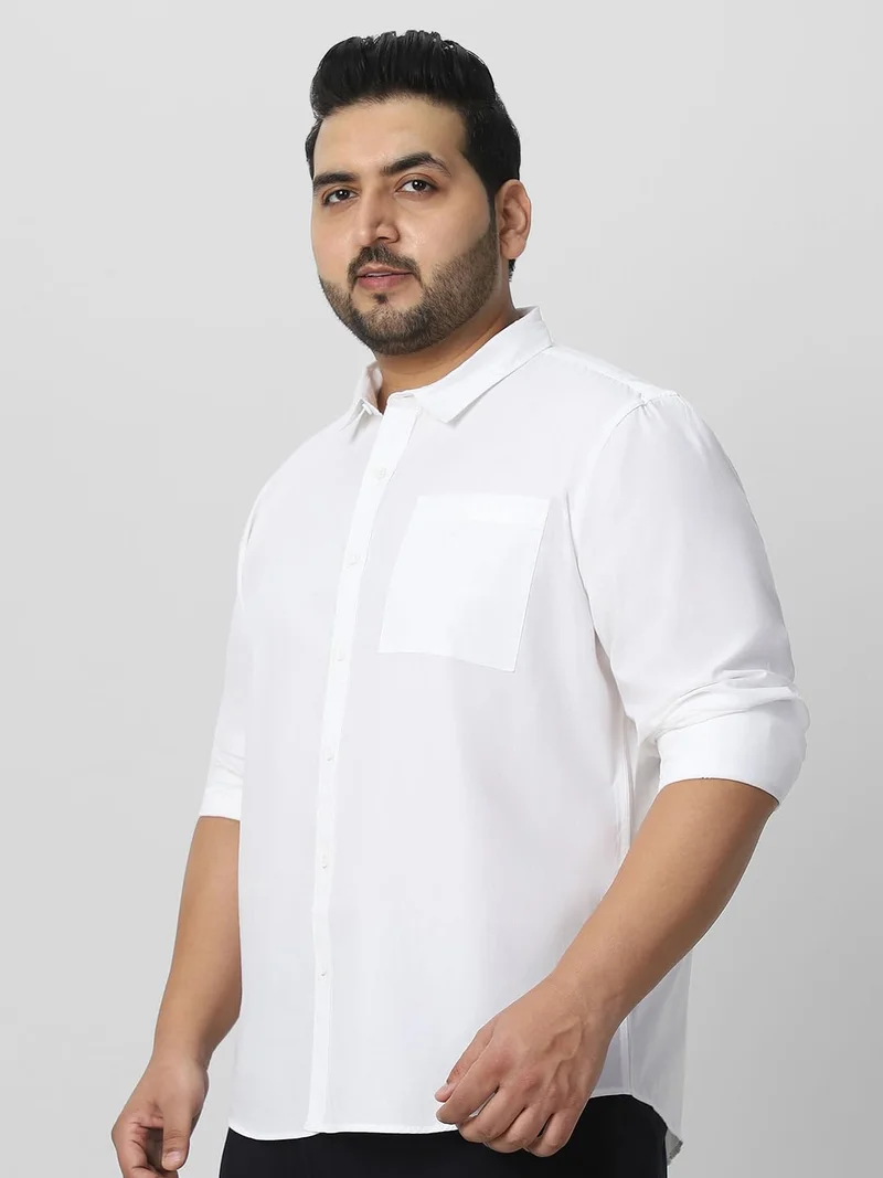 Urbano Fashion  Urbano Plus Men's White Cotton Full Sleeve Regular Fit Casual Solid Shirt  | Best Price UAE
