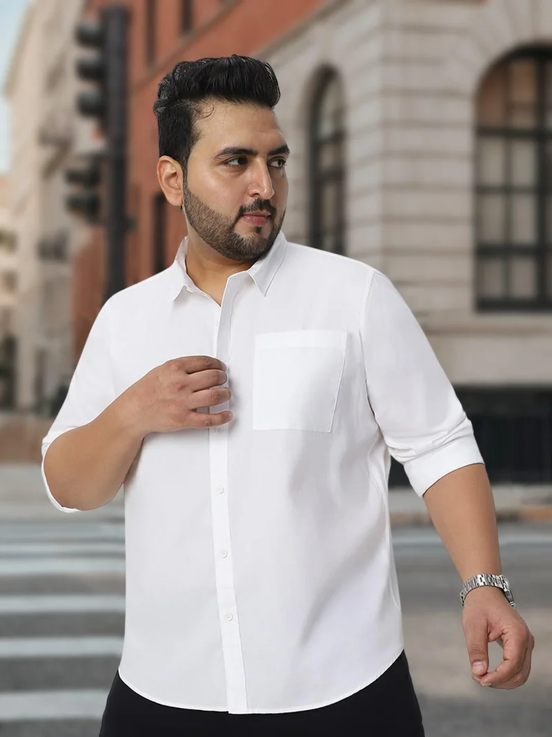 أوربانو فاشن Urbano Plus Men's White Cotton Full Sleeve Regular Fit Casual Solid Shirt