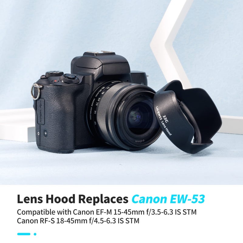 JJC Camera Lens Hood Shade for Canon EF-M 15-45mm f/3.5-6.3 is STM & RF-S 18-45mm f/4.5-6.3 is STM Lens on Canon EOS R100 R50 M50 M50 Mark II M5 M6 M6 Mark II M200 M100 Replaces Canon EW-53 Hood - Image 2