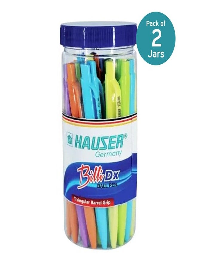 Hauser Billi Dx Ball Pen | Light Weight | Smooth Writing | Usable for Office, School, College | Multicolor Body | Pens for Students and Professionals | Blue Ink | 25 Pcs Jar X 2 Sets - Image 2