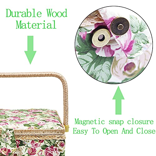 Flrhsjx Large Sewing Basket with Accessories, Sewing Organizer Box for Sewing Supplies and DIY Crafting Tools Storage Christmas Gift for Sewing Craft Lovers green - Image 3