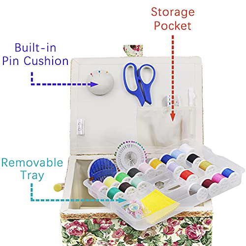 Flrhsjx Large Sewing Basket with Accessories, Sewing Organizer Box for Sewing Supplies and DIY Crafting Tools Storage Christmas Gift for Sewing Craft Lovers green - Image 4