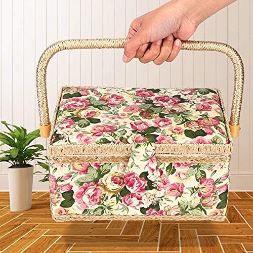 Flrhsjx Large Sewing Basket with Accessories, Sewing Organizer Box for Sewing Supplies and DIY Crafting Tools Storage Christmas Gift for Sewing Craft Lovers green - Image 5