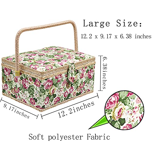 Flrhsjx Large Sewing Basket with Accessories, Sewing Organizer Box for Sewing Supplies and DIY Crafting Tools Storage Christmas Gift for Sewing Craft Lovers green - Image 2