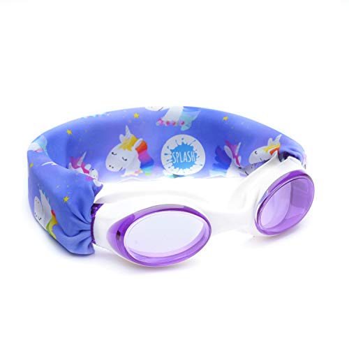 Splash Place KIDS SWIM GOGGLES with Fabric Strap - RAINBOW UNICORN | Fun, Fashionable, Comfortable - Tangle-Free, Swimming Goggles for Kids, Comfy Fabric Strap Goggles - Image 1