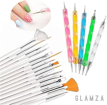 Glamza مجموعة فرش طلاء الأظافر 20 قطعة مع قلم نقطي لمانيكير وباديكير - Image 3
