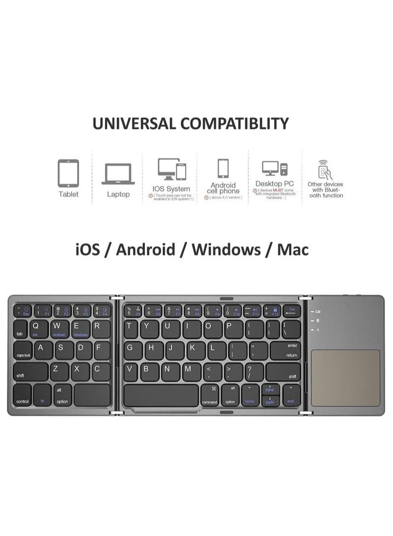 MUDISO Slim Foldable Bluetooth Keyboard with Integrated Touchpad Rechargeable Compatible with iPhone/iPad/Android/Tablets/Mac/Windows - Image 2