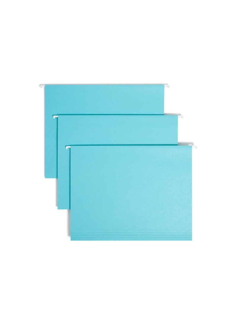 Smead Smead Colored Hanging File Folder with Tab, 1/5-Cut Adjustable Tab, Letter Size, Aqua, 25 per Box (64058)  - Image 1