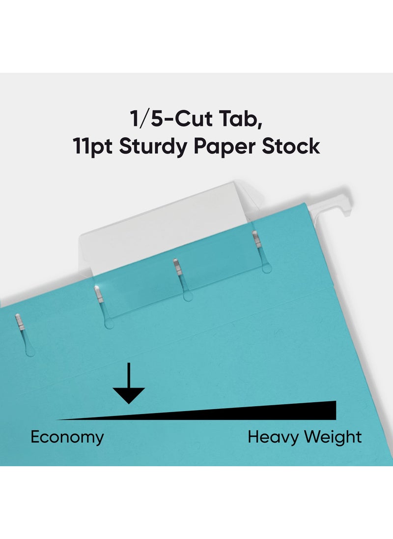 Smead Smead Colored Hanging File Folder with Tab, 1/5-Cut Adjustable Tab, Letter Size, Aqua, 25 per Box (64058)  - Image 4