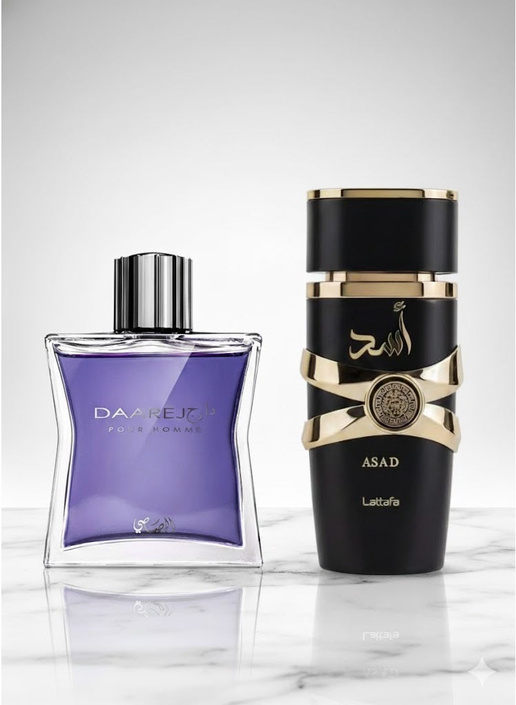Lattafa Asad For Men Eau De Parfum 100ml & Daarej Perfume for Men EDP 100ml combo - Image 1