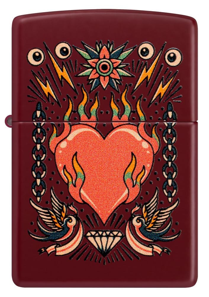 Zippo Tattoo Heart Design Merlot, Windproof Pocket Fuel Refillable Lighter, BIS Certified - Image 2
