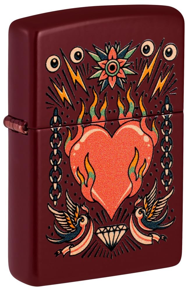 Zippo Tattoo Heart Design Merlot, Windproof Pocket Fuel Refillable Lighter, BIS Certified - Image 1