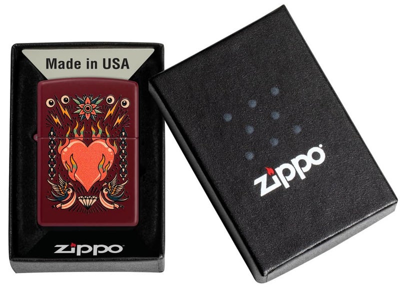 Zippo Tattoo Heart Design Merlot, Windproof Pocket Fuel Refillable Lighter, BIS Certified - Image 5