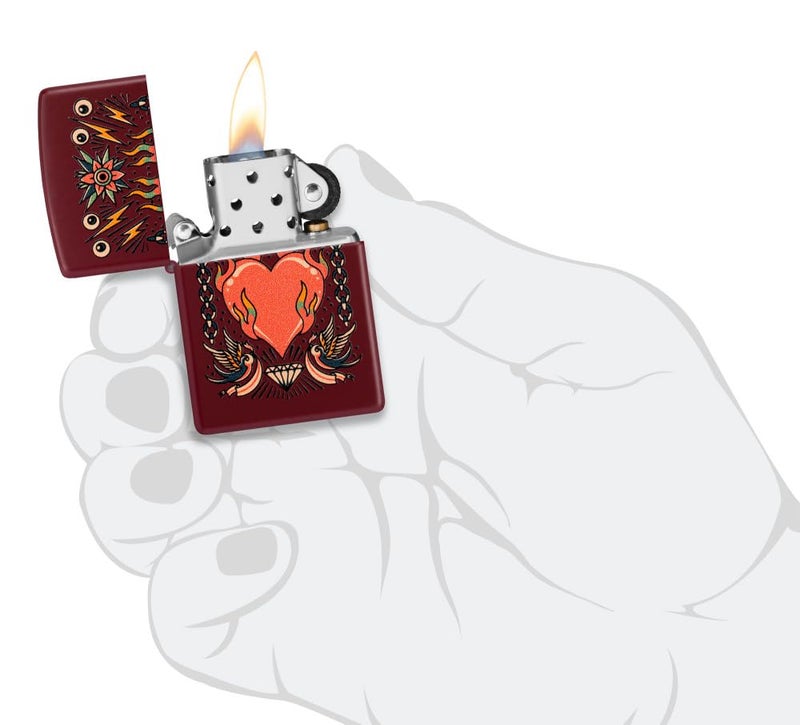 Zippo Tattoo Heart Design Merlot, Windproof Pocket Fuel Refillable Lighter, BIS Certified - Image 4