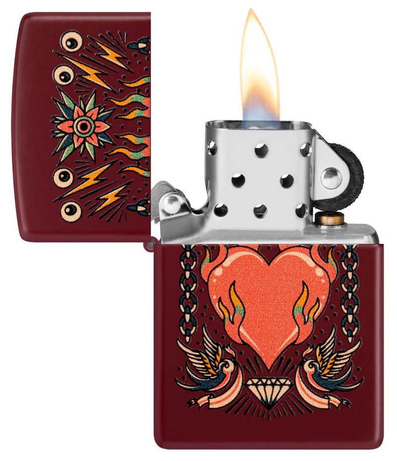 Zippo Tattoo Heart Design Merlot, Windproof Pocket Fuel Refillable Lighter, BIS Certified - Image 3