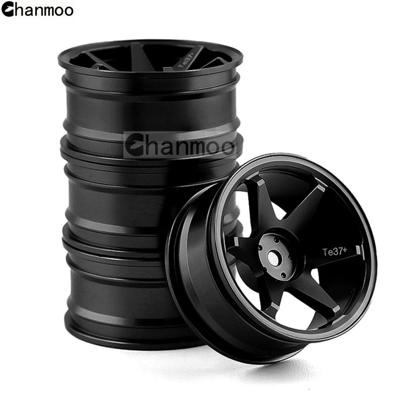 Chanmoo 1/10 RC On Road Wheels Rims 12mm Hex Alloy Aluminum Drift Hubs for 1:10 Scale Rally Racing Car Tires Tamiya TT01 TT02 XV01 TA06 A959 PTG2 HPI KYOSHO HSP PTG2 Touring Street Tyres 4PCS (Black) - Image 3