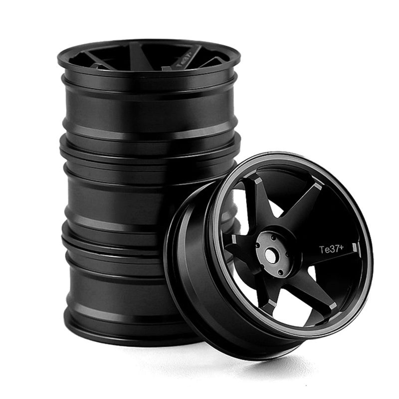 Chanmoo 1/10 RC On Road Wheels Rims 12mm Hex Alloy Aluminum Drift Hubs for 1:10 Scale Rally Racing Car Tires Tamiya TT01 TT02 XV01 TA06 A959 PTG2 HPI KYOSHO HSP PTG2 Touring Street Tyres 4PCS (Black) - Image 1