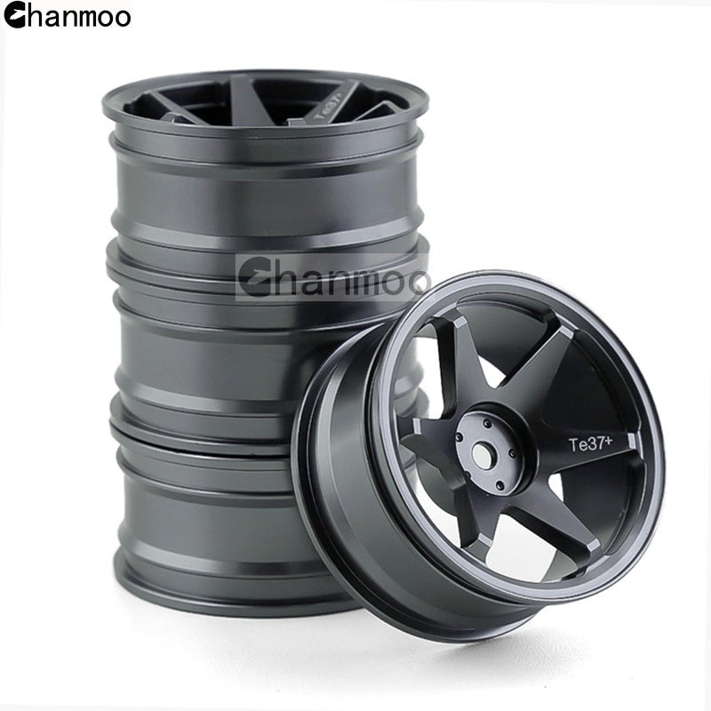 Chanmoo 1/10 RC On Road Wheels Rims 12mm Hex Alloy Aluminum Drift Hubs for 1:10 Scale Rally Racing Car Tires Tamiya TT01 TT02 XV01 TA06 A959 PTG2 HPI KYOSHO HSP PTG2 Touring Street Tyres 4PCS (Black) - Image 4