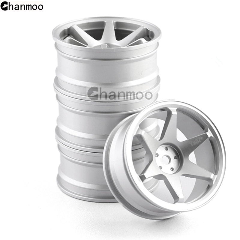 Chanmoo 1/10 RC On Road Wheels Rims 12mm Hex Alloy Aluminum Drift Hubs for 1:10 Scale Rally Racing Car Tires Tamiya TT01 TT02 XV01 TA06 A959 PTG2 HPI KYOSHO HSP PTG2 Touring Street Tyres 4PCS (Black) - Image 5