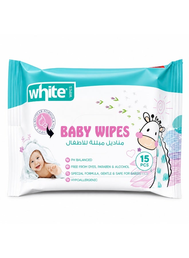 White Baby Wipes, 15 wipes x 2 packs, 30 wipes total - Image 2