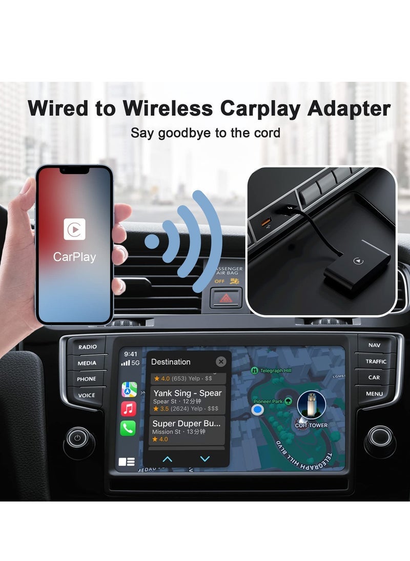 SYOSI Wireless CarPlay Adapter for iPhone, Wireless Carplay Dongle Converts Factory Cars Wired Carplay to Wireless, Carplay Bluetooth Adapter, 5Ghz WiFi Auto-Connect Online Update, Support iOS 13+, Black - Image 1