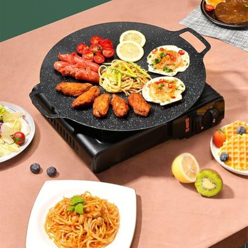 Yopple Pre-Seasoned Cast Iron Tawa, Non-Stick Grill & Dosa Pan for Even Cooking, Multipurpose Flat Pan for BBQ, Pizza, Pancakes & More, Durable, Fast-Heating Cookware for All Stoves - Image 2