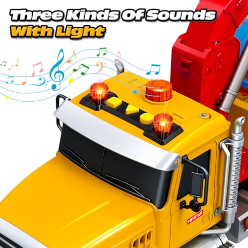 spring flower SpringFlower 15" Large Tow Truck Toy, Toy for 3 4 5 6 Years Old Boy Toddlers, Truck Vehicle Toy with Racing Car, Traffic Signs, Working Hook, Light Sound, Birthday Gifts for Boys & Girls - Image 2