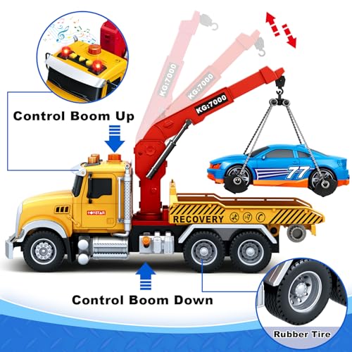 spring flower SpringFlower 15" Large Tow Truck Toy, Toy for 3 4 5 6 Years Old Boy Toddlers, Truck Vehicle Toy with Racing Car, Traffic Signs, Working Hook, Light Sound, Birthday Gifts for Boys & Girls - Image 3