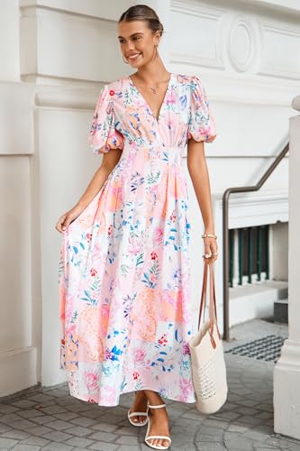 Maxigerui Women's Summer Floral Maxi Dress Spring Wedding Guest Dress 2026 Pink Blue Floral Print L - Image 2