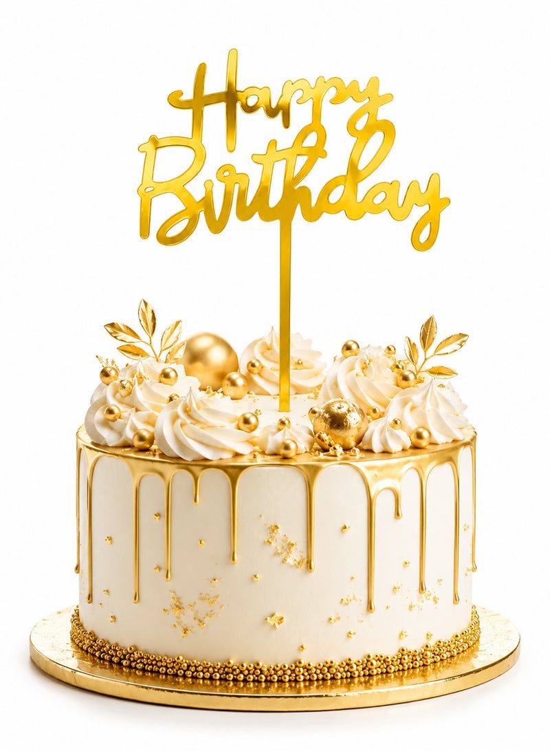 We Happy Happy Birthday Cake Topper Mirrored Gold Acrylic Photo Booth Prop - Image 1