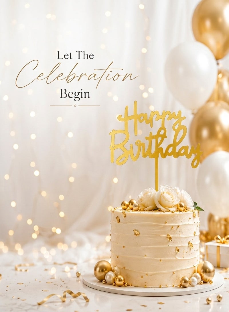We Happy Happy Birthday Cake Topper Mirrored Gold Acrylic Photo Booth Prop - Image 3