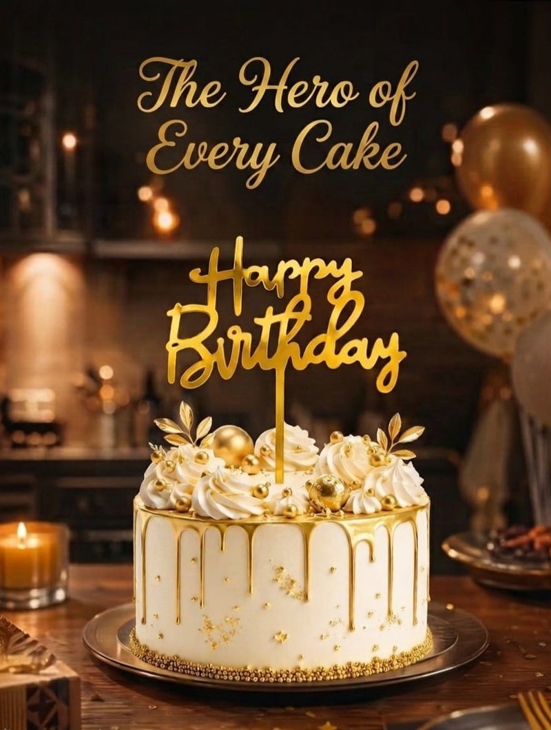 We Happy Happy Birthday Cake Topper Mirrored Gold Acrylic Photo Booth Prop - Image 4