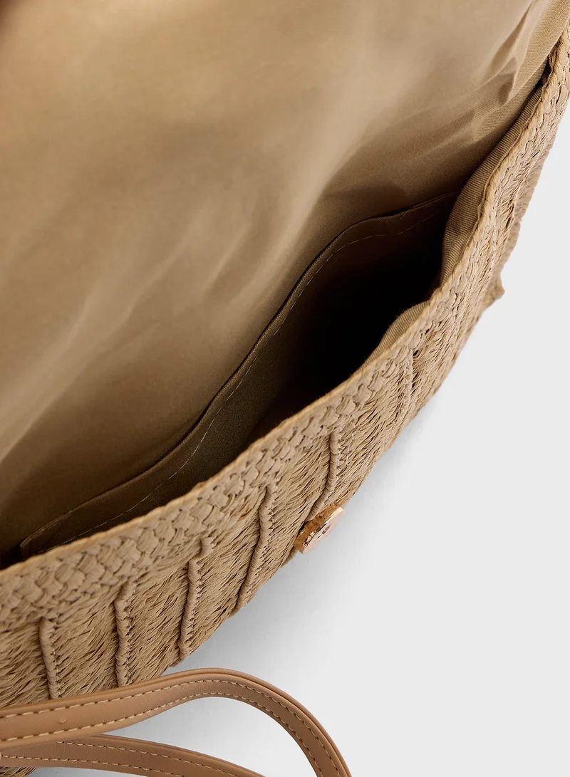Ginger Shell Detail Raffia Clutch Bag