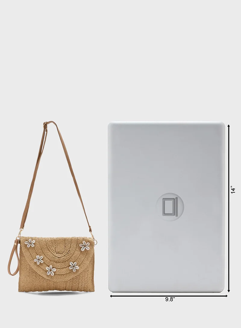 Ginger Shell Detail Raffia Clutch Bag