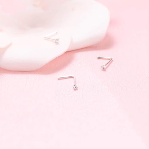 Sllaiss 10Pcs 22G Sterling Silver Small L Shape Nose Ring Studs for Women Mens Czech Crystal Curved Nose Piercings Set Body Jewelry Hypoallergenic 1.5mm - Image 5