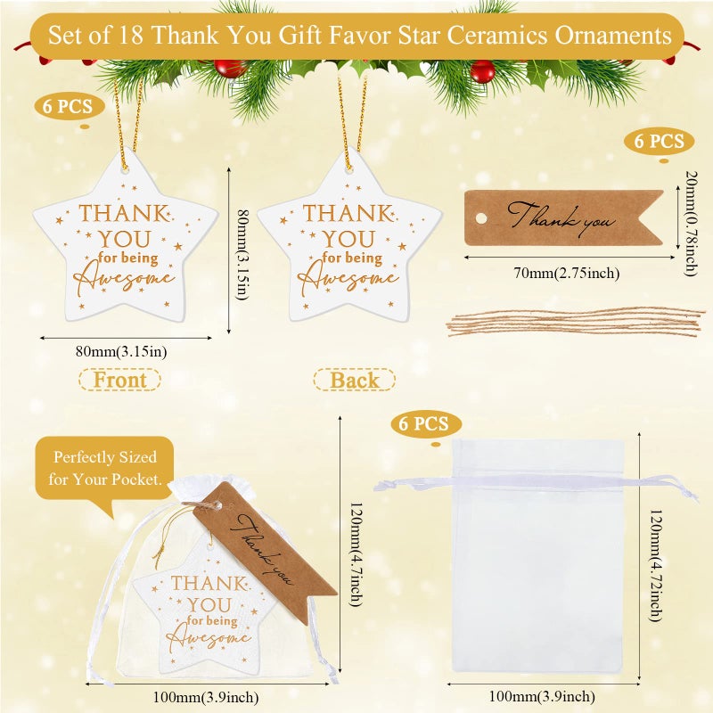 Inbagi 18 Pcs Thank You Christmas Ornament May You Be Proud of The Work Employee Appreciation Gifts Inspirational Star Ceramic Hanging Plaque Christmas Ornaments for Coworkers Teacher - Image 2