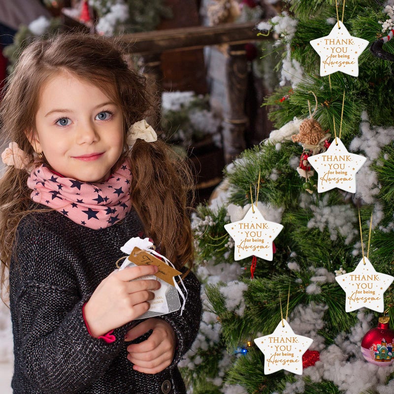 Inbagi 18 Pcs Thank You Christmas Ornament May You Be Proud of The Work Employee Appreciation Gifts Inspirational Star Ceramic Hanging Plaque Christmas Ornaments for Coworkers Teacher - Image 5