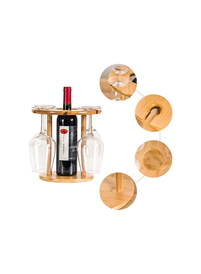 S-TOP Wine Glass Holder Bamboo Wine Bottle Holder Handmade Countertop Wine Rack with 6 Glass Rack & 1 Bottle Holder - Image 2