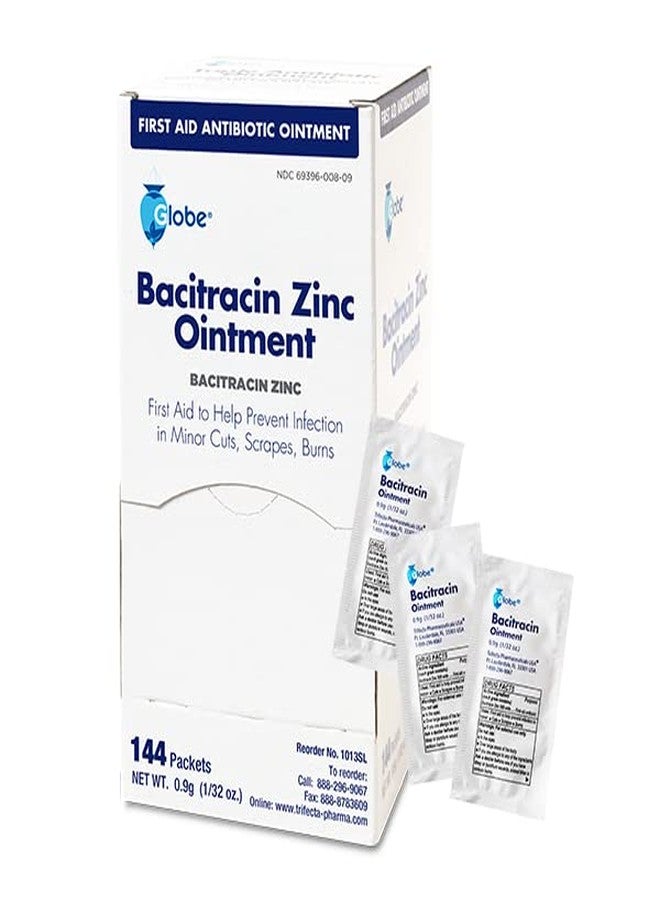 Globe (144 Packets) Bacitracin Antibiotic Zinc Ointment 0.9g Packet. First Aid to Prevent and heal infections for Minor cuts, scrapes and Burns. - Image 1
