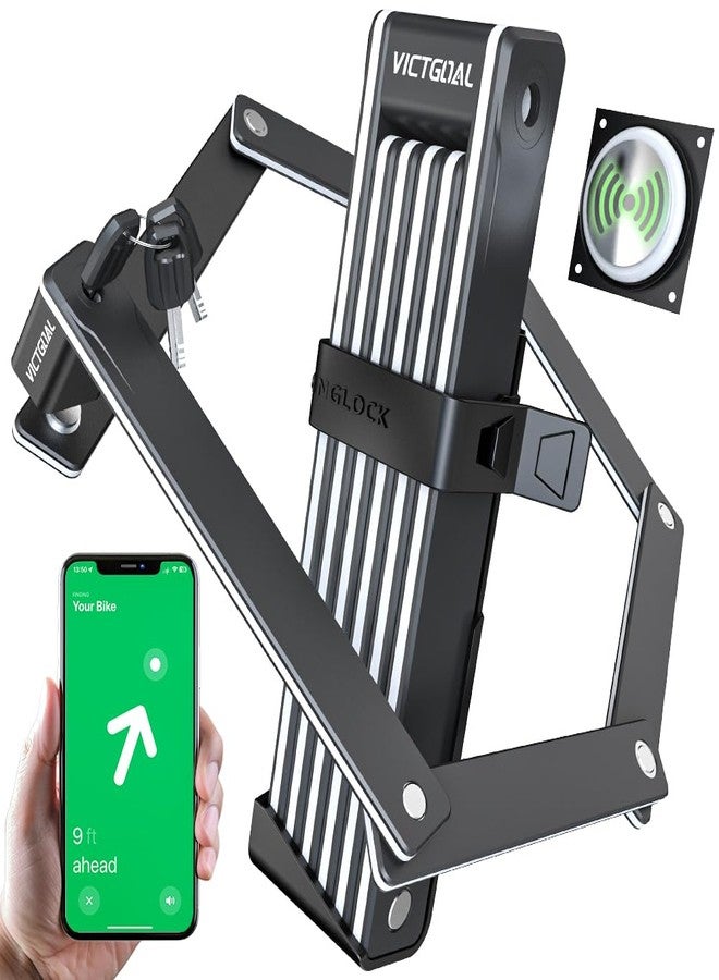 VICTGOAL Folding Bike Lock for Airtag Bike Mount Hidden, Heavy Duty Bike Locks with Keys, Foldable Bike Lock with Mount Anti-Theft Tracker Case for Bicycle Ebike Scooter (Black) - Image 1