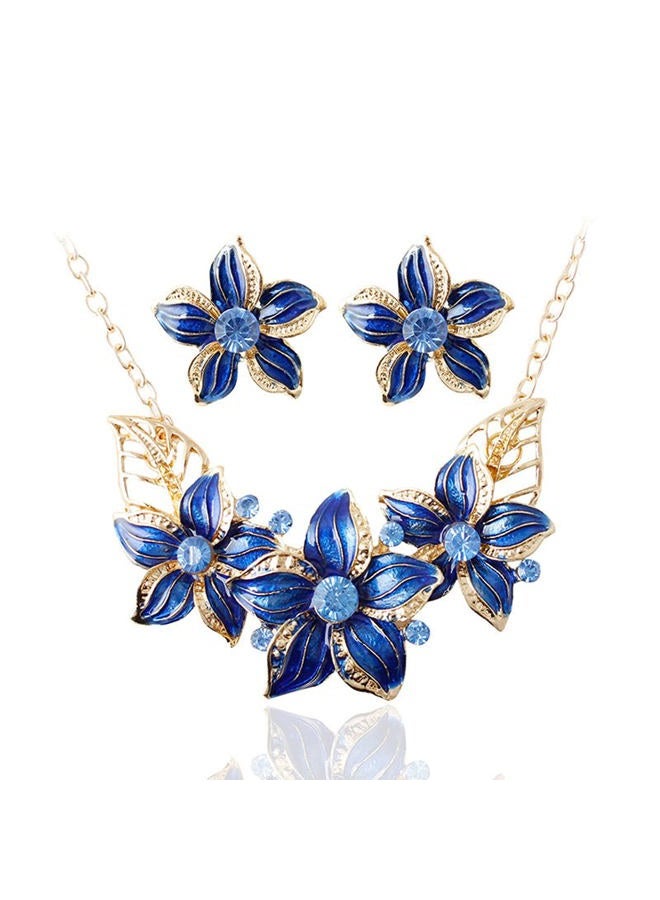 Zittop Fashion Women Crystal Flower Statement Gold Plated Necklace Earrings Jewelry Set (Blue) - Image 1