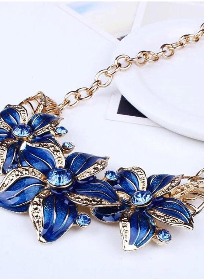 Zittop Fashion Women Crystal Flower Statement Gold Plated Necklace Earrings Jewelry Set (Blue) - Image 2