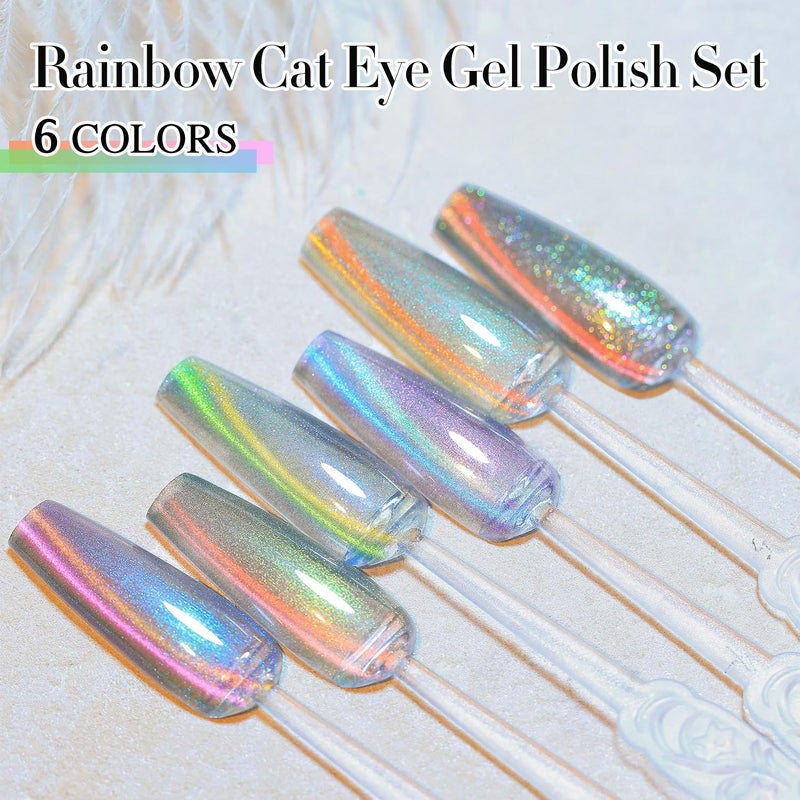 Double Rhythm 6 Colors Cat Eye Gel Polish Set Shimmer Glitter with Magnet Holographic Reflective Magnetic UV Nail Art Kit (6-Kit 29) - Image 3