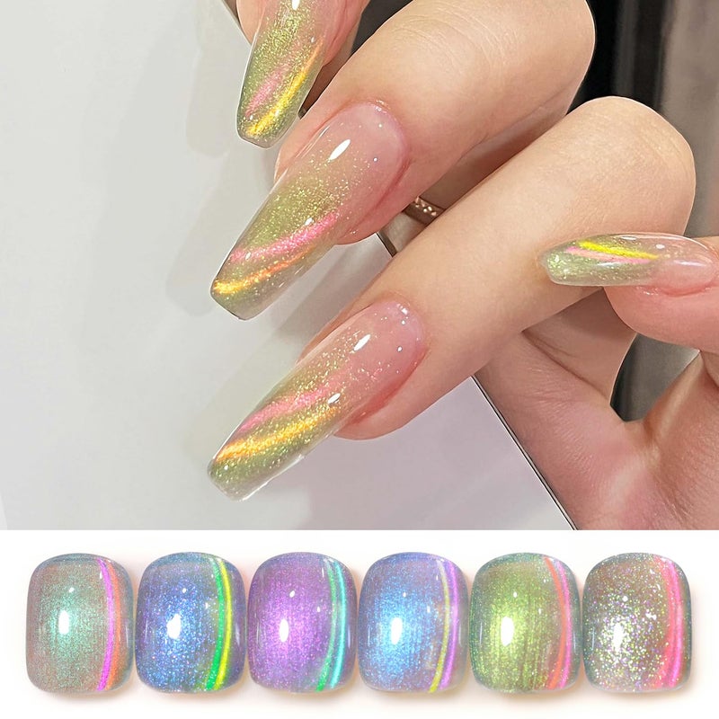 Double Rhythm 6 Colors Cat Eye Gel Polish Set Shimmer Glitter with Magnet Holographic Reflective Magnetic UV Nail Art Kit (6-Kit 29) - Image 1