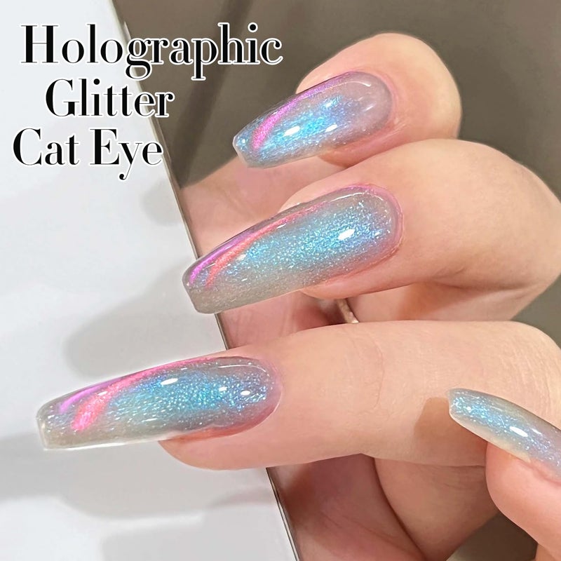 Double Rhythm 6 Colors Cat Eye Gel Polish Set Shimmer Glitter with Magnet Holographic Reflective Magnetic UV Nail Art Kit (6-Kit 29) - Image 2