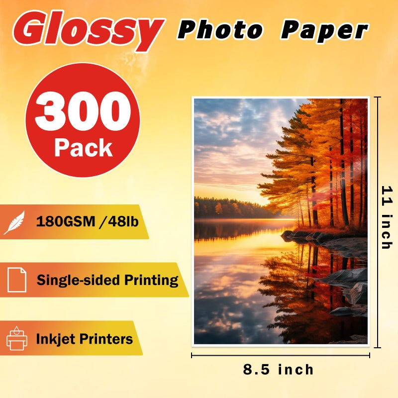 CAREGY 100 Sheets Glossy Photo Paper 8.5 x 11 Inches, Inkjet Photo Printer Paper,Compatible with Inkjet Printer Use Dye Ink,Professional Picture Paper(180gsm/48lb) - Image 2